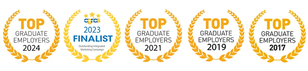 Graphic showing Badges CSL Australia has received over the years for the company's Graduate Program